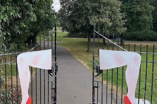 The art installation on the gates of Festival Park.