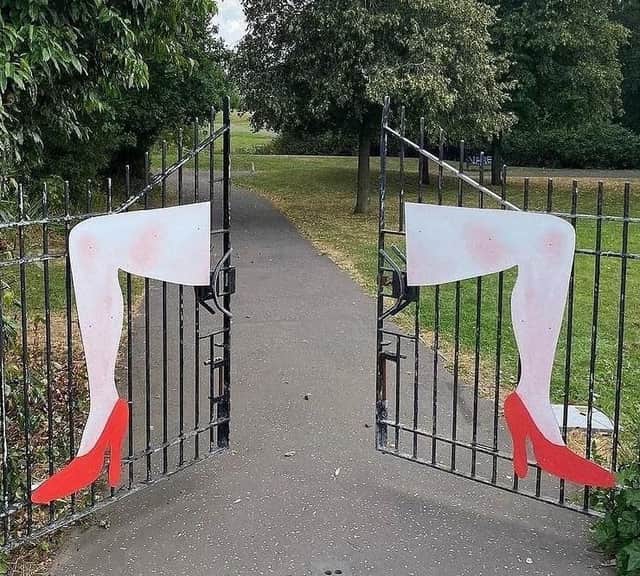 The art installation on the gates of Festival Park.