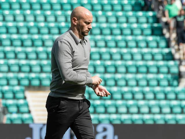 Dejected Hibs manager David Gray after the 2-0 defeat to Celtic  (Photo by Craig Foy / SNS Group)
