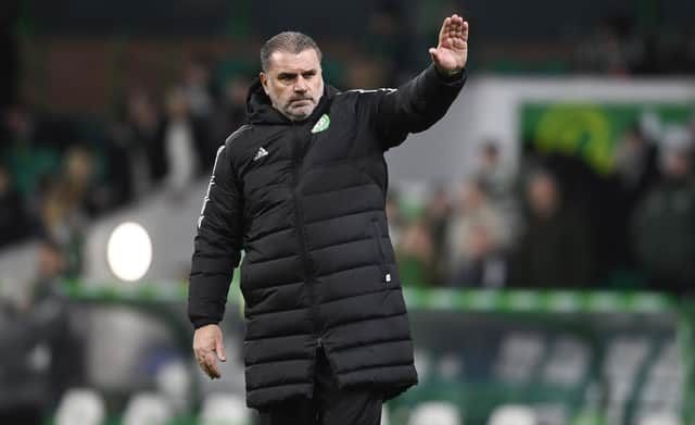 Celtic manager Ange Postecoglou waves to the fans after the 5-1 win over St Mirren.