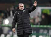 Celtic manager Ange Postecoglou waves to the fans after the 5-1 win over St Mirren.