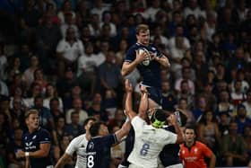 Scotland's lock Richie Gray catches the ball from a line-out during the defeat by France.