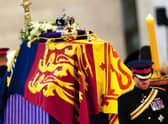 Queen Elizabeth II 's grandchildren Britain's Prince William, Prince of Wales (left) and Britain's Prince Harry, Duke of Sussex (right) hold a vigil at the coffin of their 'grannie'. Picture: Aaron Chown/AFP via Getty Images