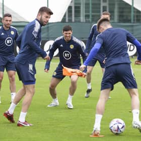 Scott McKenna during Scotland training ahead of Wednesday's clash with Armenia.