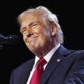 A triumphant Donald Trump addresses the crowd during the election night party at the Palm Beach County Convention Center in Florida (Picture: Jabin Botsford/The Washington Post via Getty Images)