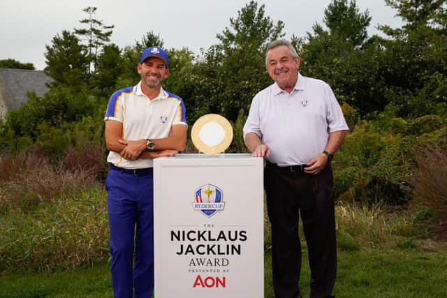 Sergio Garcia and Tony Jacklin at Whistling Straits. Picture: Hailey Garrett/PGA of America.