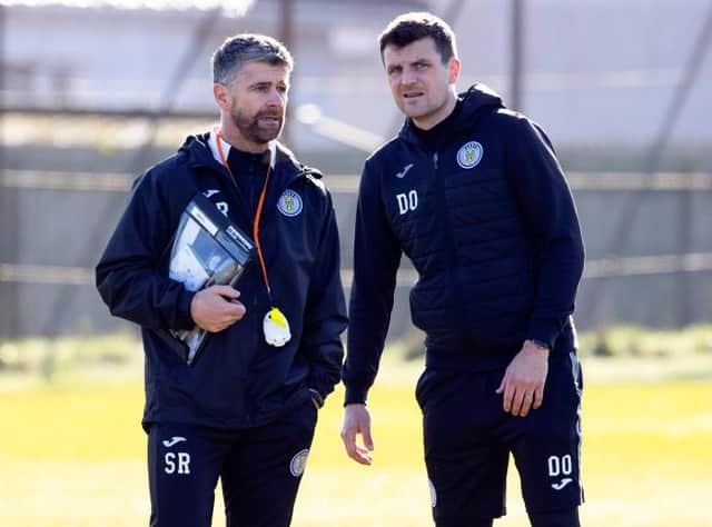 Stephen Robinson (L) and Diarmuid O'Carroll are making moves at St Mirren but the biggest changes will come pre-season, the Buddies assistant has suggested.  (Photo by Alan Harvey / SNS Group)