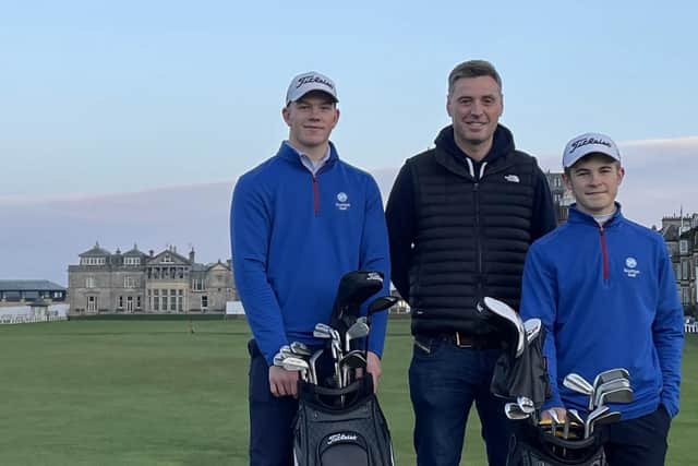 Gregor and Connor Graham, pictured with their sponsor Andrew Kennedy of Clayton Caravan Park at St Andrews, have been selected in the men's side to represent Scotland in next month's European Team Championship B Division in Slovakia.