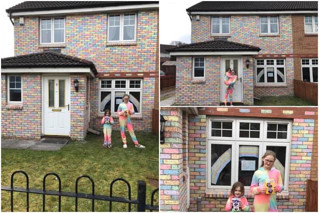 Scottish girls cover front of house in colourful chalk to add some cheer