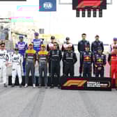 The F1 Class of 2022 drivers pose for a photo on track before the F1 Grand Prix of Bahrain at Bahrain International Circuit on March 20th. Photo: Lars Baron/Getty Images.