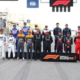 The F1 Class of 2022 drivers pose for a photo on track before the F1 Grand Prix of Bahrain at Bahrain International Circuit on March 20th. Photo: Lars Baron/Getty Images.