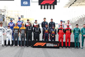 The F1 Class of 2022 drivers pose for a photo on track before the F1 Grand Prix of Bahrain at Bahrain International Circuit on March 20th. Photo: Lars Baron/Getty Images.