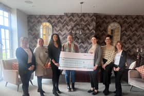 From left: Pauline Forbes, Landale Court reception team; Lis Rutherford, sales at Landale Court; Jess Nicoll, Brio National Sales & Marketing Manager; Starkeeper Morton, founder and CEO at The Haven Charity; Charlotte Kouri, Assistant General Manager at Brio Landale Court; Sharon Humphries, Sales at Landale Court and Sandra Farquhar, Landale Court reception team.