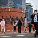 Members of the public queue to receive a Covid-19 vaccine outside Hampden Park. Picture: Jeff J Mitchell/Getty Images