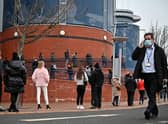 Members of the public queue to receive a Covid-19 vaccine outside Hampden Park. Picture: Jeff J Mitchell/Getty Images