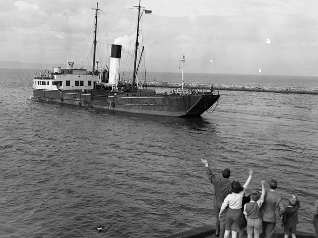 Ferry boat the Glenfinnan  leaves Granton for India, 1954.