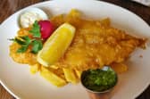East Coast's fish supper with a pink pickled onion on top