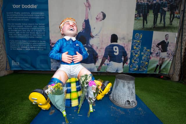 Floral tributes laid in memory of Doddie Weir at Murrayfield. (Photo by Ross MacDonald / SNS Group)