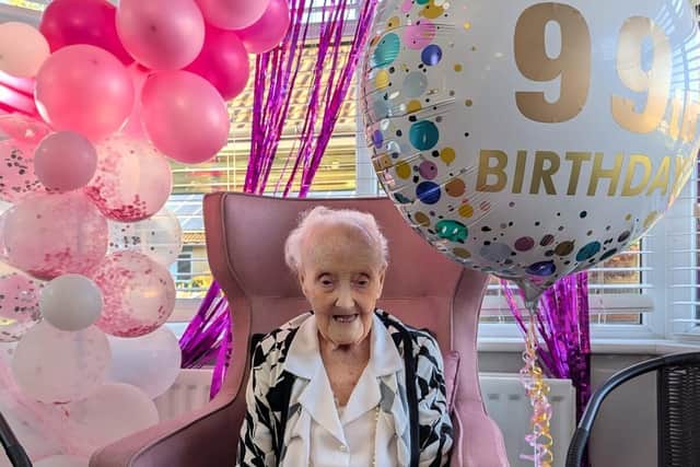 Agnes Morrison celebrating her 99th birthday celebrations at Ailsa Craig Care Home