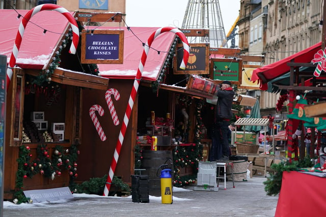 A Christmas market is once again erected in the streets of Glasgow for the movie which will presumably include a few festive scenes (Photo: Andrew Milligan/PA Wire).