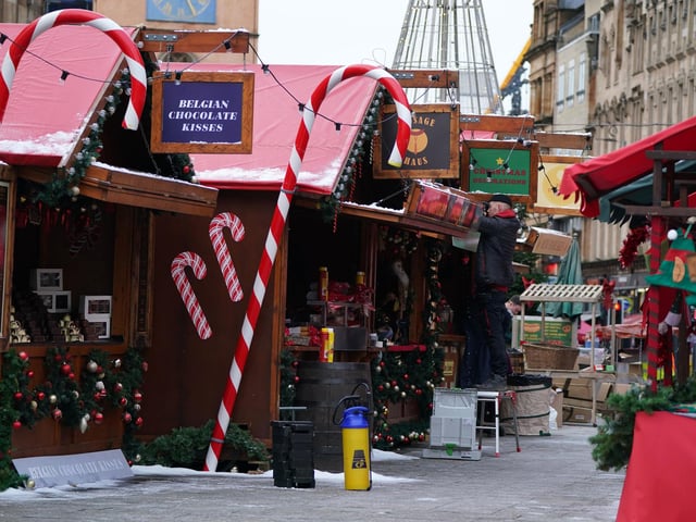 A Christmas market is once again erected in the streets of Glasgow for the movie which will presumably include a few festive scenes (Photo: Andrew Milligan/PA Wire).