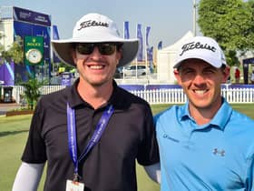 Grant Forrest, right, and caddie John McClure are hoping for a strong finish to the season in this week's DP World Tour Championship in Dubai. Picture: Bounce Sport