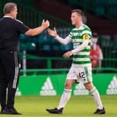 Celtic manager Ange Postecoglou (left) with captain Callum McGregor (Photo by Ross Parker / SNS Group)