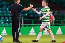 Celtic manager Ange Postecoglou (left) with captain Callum McGregor (Photo by Ross Parker / SNS Group)