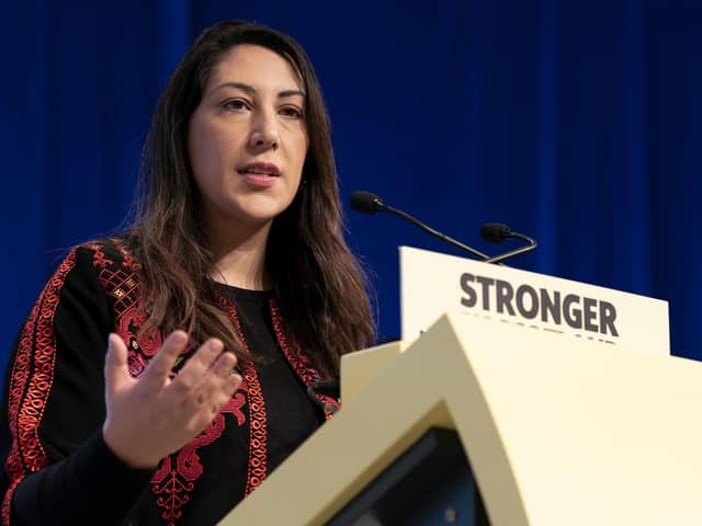 SNP councillor Nadia El-Nakla, wife of First Minister Humza Yousaf, speaks on an emergency motion on Israel-Palestine during the SNP annual conference in Aberdeen. Jane Barlow/PA Wire