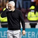 Dundee United manager Jim Goodwin is dejected as relegation is confirmed with defeat at Motherwell.  (Photo by Alan Harvey / SNS Group)