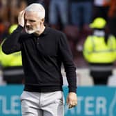 Dundee United manager Jim Goodwin is dejected as relegation is confirmed with defeat at Motherwell.  (Photo by Alan Harvey / SNS Group)