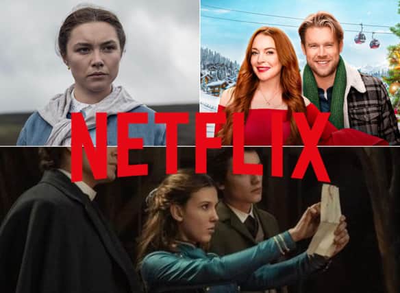 Florence Pugh, Lindsay Lohan and Millie Bobby Brown all stars in new movies coming to Netflix in November. Cr: Netflix