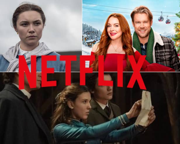 Florence Pugh, Lindsay Lohan and Millie Bobby Brown all stars in new movies coming to Netflix in November. Cr: Netflix