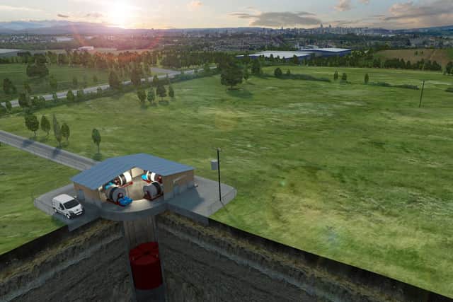This visualisation illustrates what a Gravitricity energy storage plant might look like in a rural setting. Picture: Tom Barnett