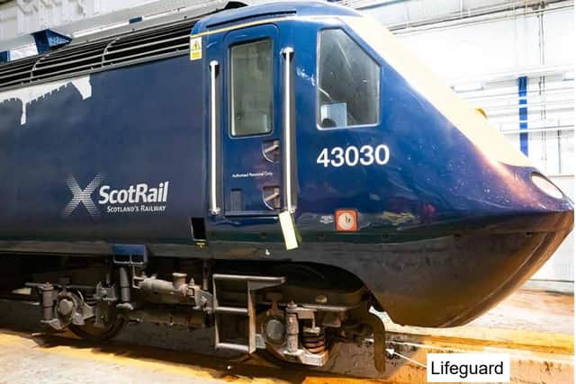 A lifeguard on the rear power car of the ScotRail train which crashed in 2020. Picture: RAIB