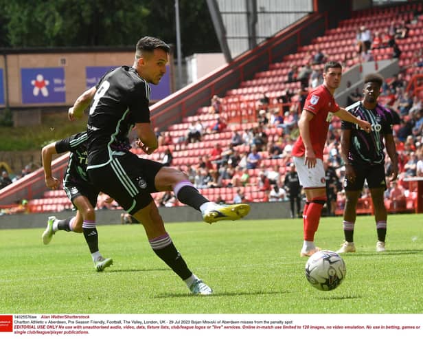 Bojan Miovski missed a penalty but was also on target in Aberdeen's 3-2 win over Charlton.