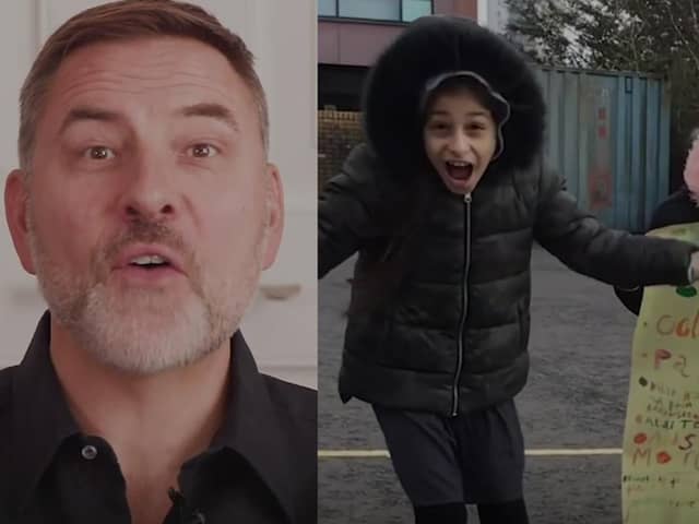 David Walliams and some pupils from Castleton Primary School, Castlemilk picture: JPI Media