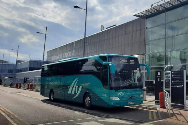 One of the Xplore Dundee coaches outside Edinburgh Airport.