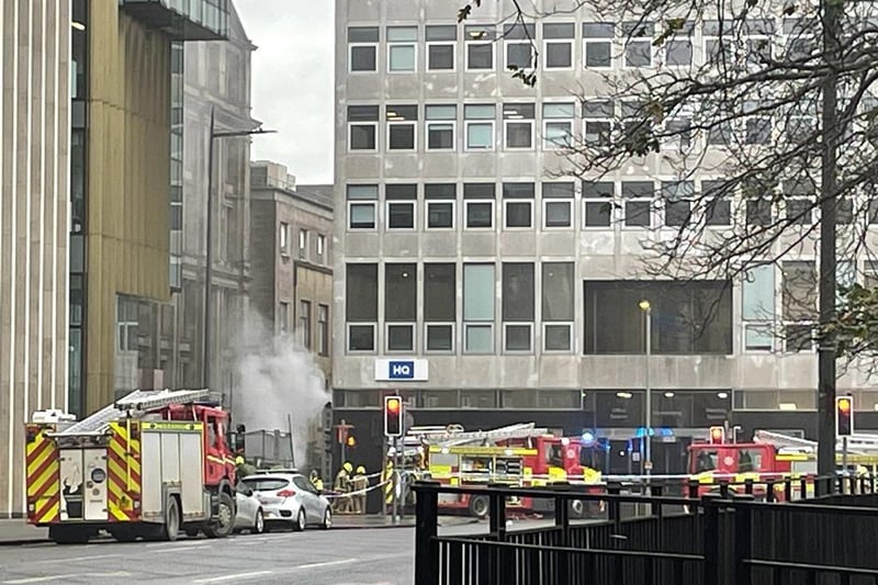 An image shows a plume of smoke coming from the blaze