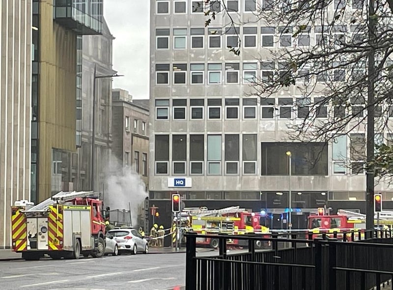 An image shows a plume of smoke coming from the blaze