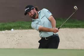 Cameron Young plays a bunker shot on the 18th hole at Emirates Golf Club. Picture: Warren Little/Getty Images.