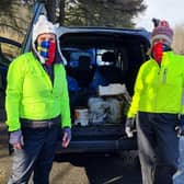 Becky Shaw and Carene Ross litter picking by Loch Fleet.