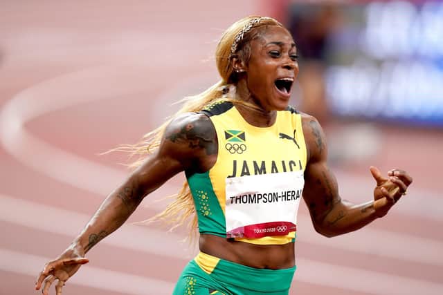Jamaica's Elaine Thompson-Herah celebrates after winning the Women's 100 metres Final at the Olympic Stadium. Picture: Mike Egerton/PA Wire