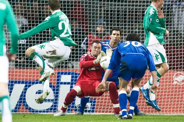 McGregor makes a key save for Rangers against Werder Bremen in 2008.