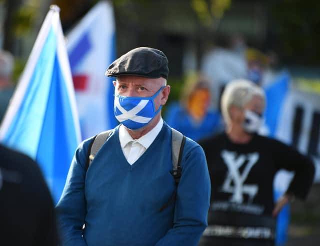 Campaigners for Scottish independence rally outside BBC Scotland's headquarters in Glasgow. Picture: John Devlin