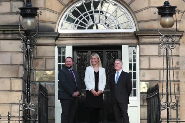 Mark Prentice (far right) with Ian Gibson and Clare Ansell at the private bank's Edinburgh HQ. Picture by Stewart Attwood.