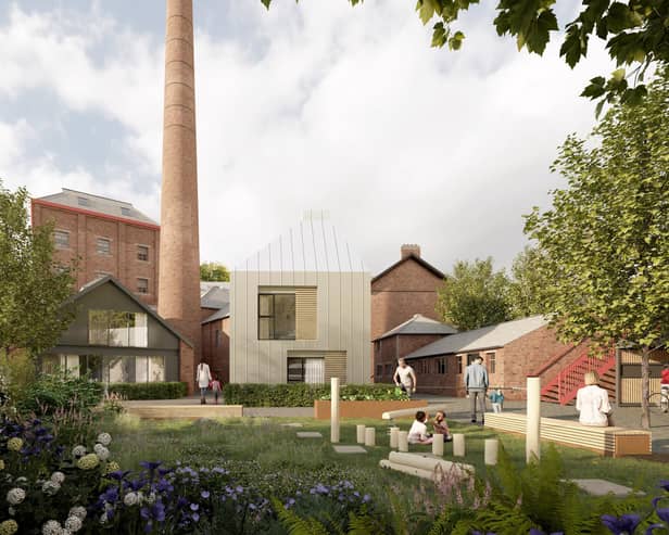 The plans include preserving the 'spectacular' 130-foot red brick chimney on site. Picture: contributed.