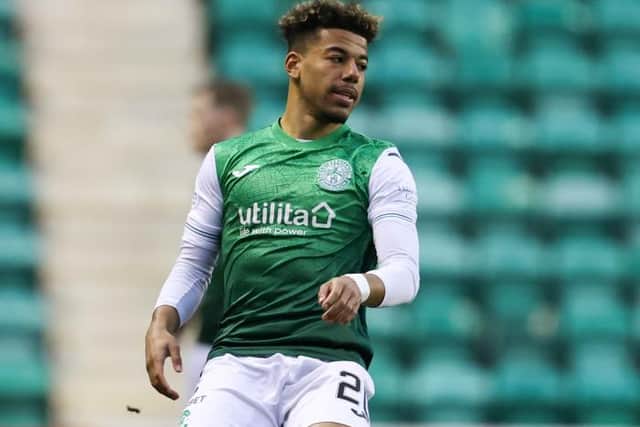 Hibs winger Sylvester Jasper performed well at Ibrox after his early introduction as a substitute for the injured Paul McGinn. (Photo by Alan Harvey / SNS Group)