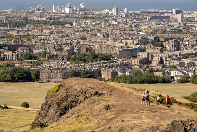 Large areas of grass have turned yellow due to the dry conditions in Holyrood Park, Edinburgh over the summer,  with Scottish Fire and Rescue Service issuing a 'very high' risk of wildfires alert across southern and eastern Scotland  in August as long, dry sunny spells continued. PIC: Jane Barlow.