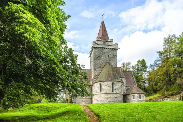 Crathie Kirk, a small Victorian Church of Scotland parish church near Balmoral Castle, Aberdeenshire. Image: Cotswolds Photo Library